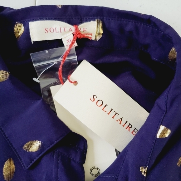 Solitaire Gold Dot Button Front Tunic Size XL Long Sleeve Hi-Low Hem Mini Dress - Picture 2 of 13